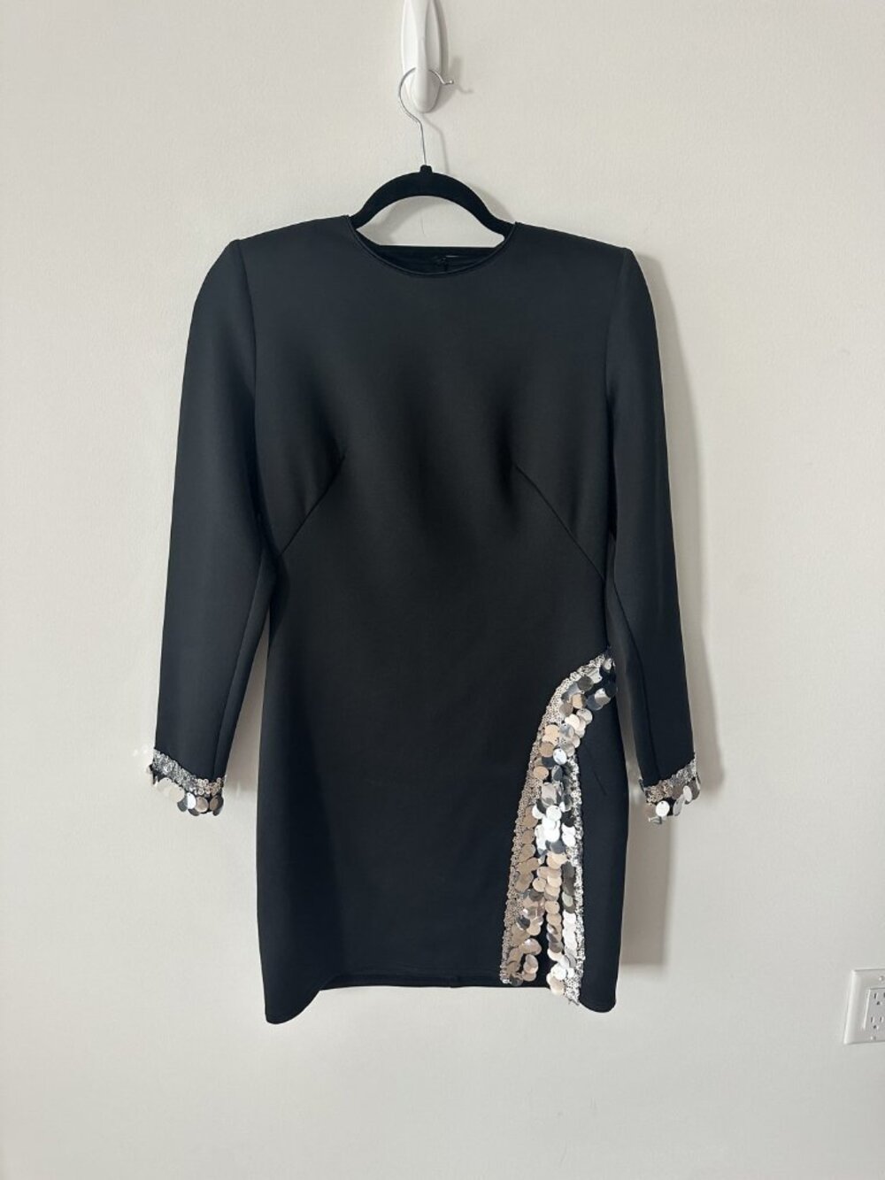 SHO Black Open-Back Mini Dress with Sequin Cuffs, Size M